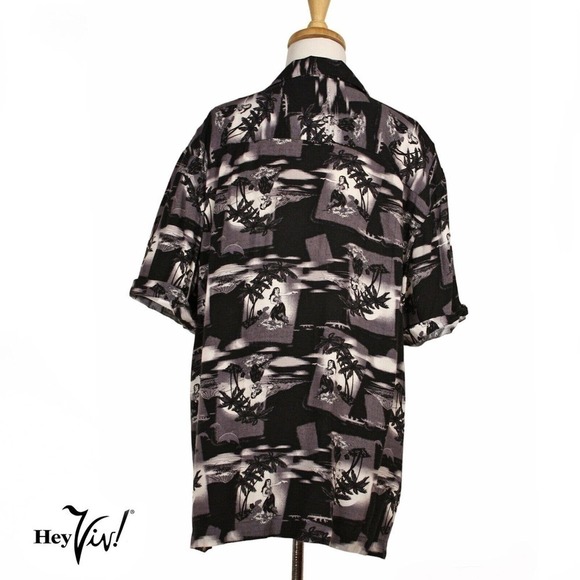 Vintage Puritan Hawaiian Shirt Hula Dancer Black Gray White Size Large - Hey Viv - Picture 4 of 5